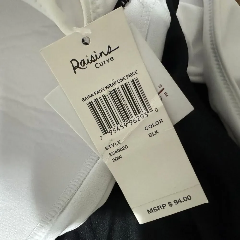 RAISINS CURVE One Piece Swimsuit 20W Black White Wrap Tummy Control NWT